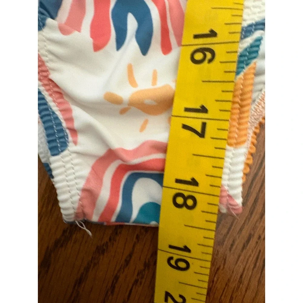 Mud Pie Girls 5T Rainbow Sun One Piece Swimsuit Ruffle Bow Back White Pink Teal